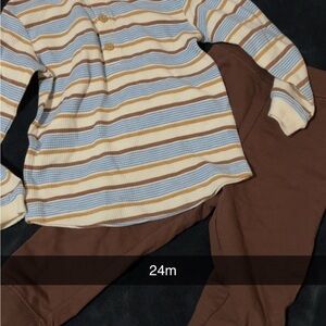 Striped Long Sleeve Shirt and Brown Pants Set